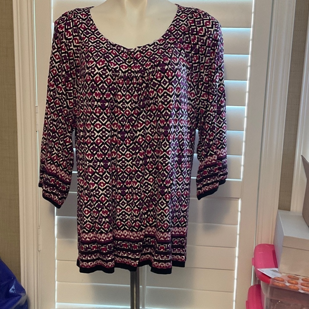 Charter Club Pink and Black Geometric Blouse
